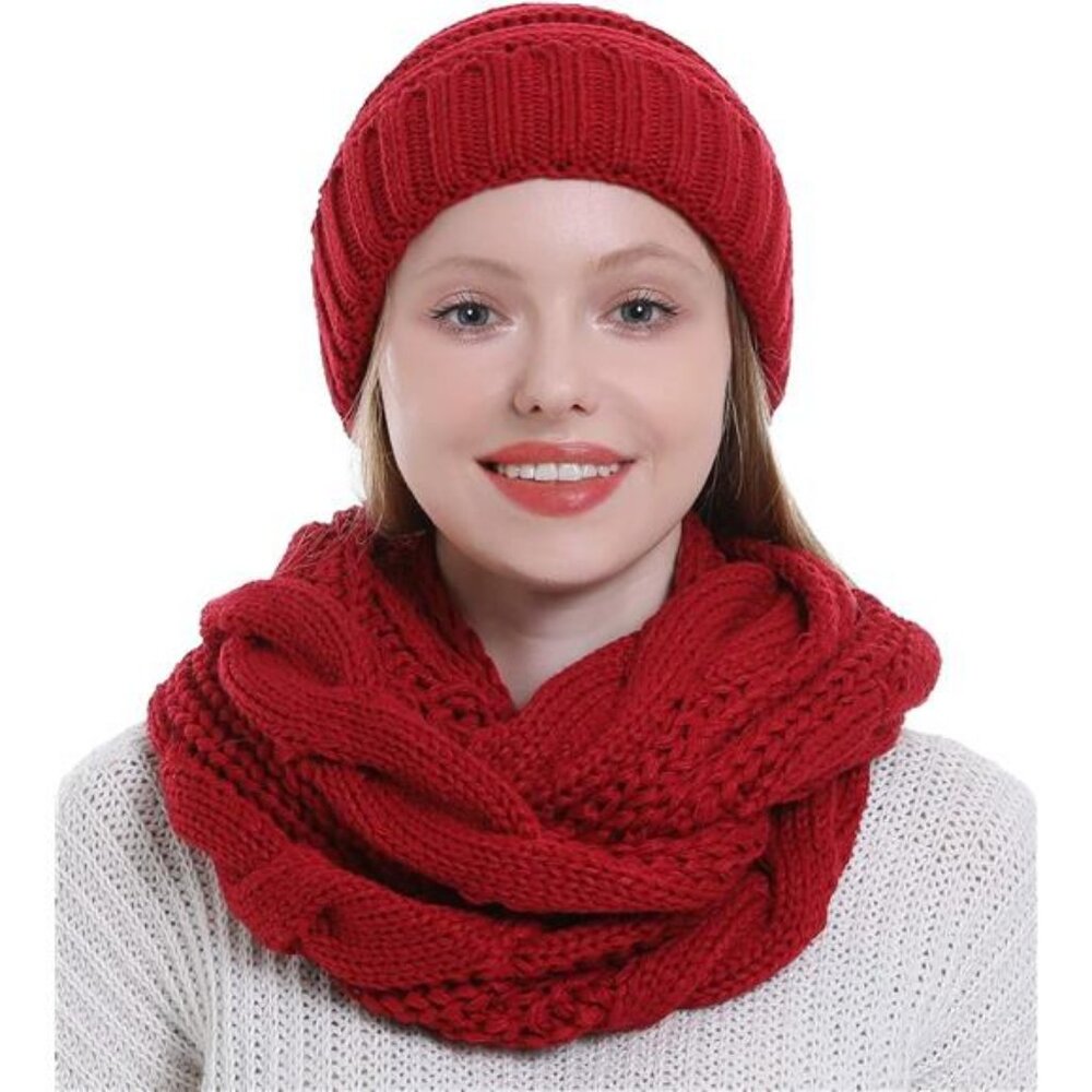 Double‎ Couple 3pcs Winter Beanie Hat Scarf and Touch Screen Gloves Set for